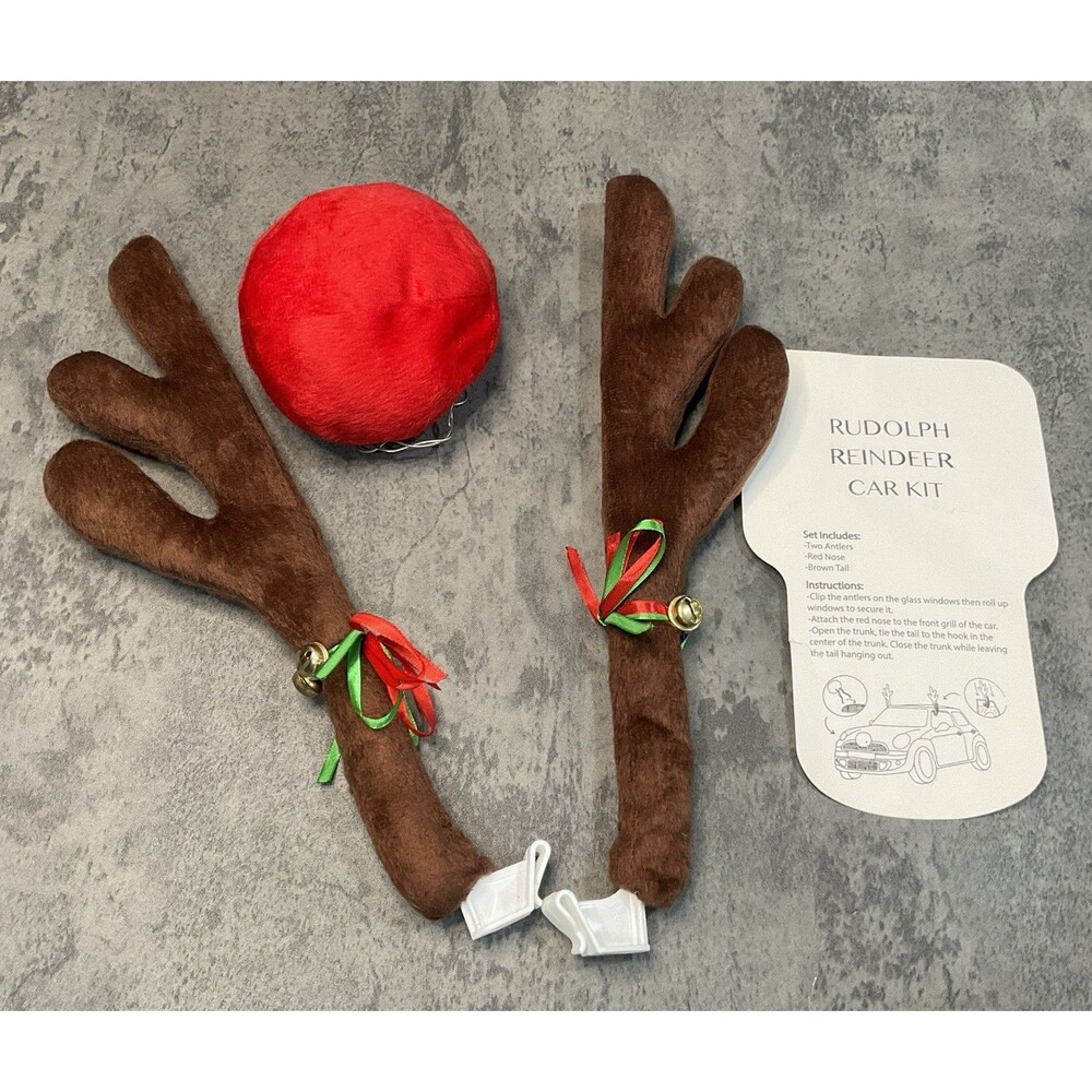Christmas Car Decoration Plush Rudolf Reindeer Car Antler Red Nose Jingle Bells